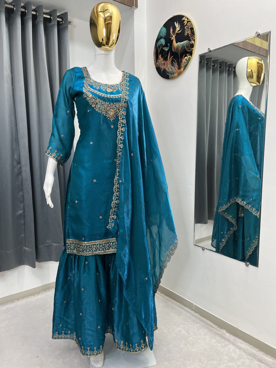 Designer Heavy Embroidery Sharara Set with Dupatta