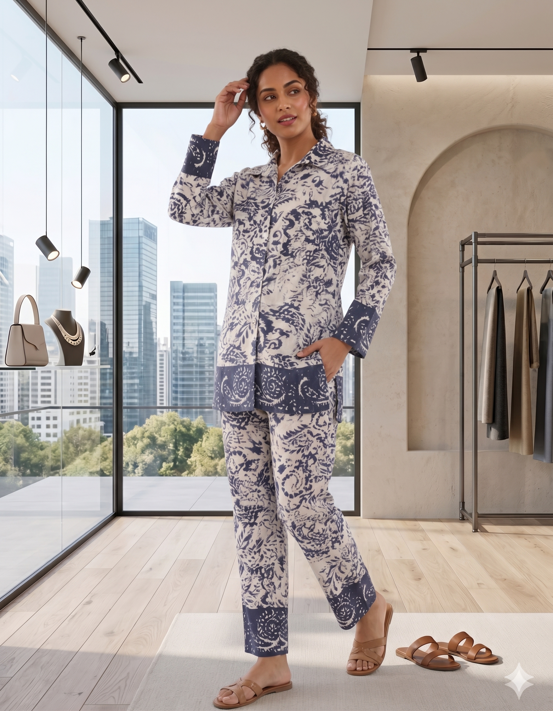 Women’s Printed Rayon Shirt & Pant Co-ord Set