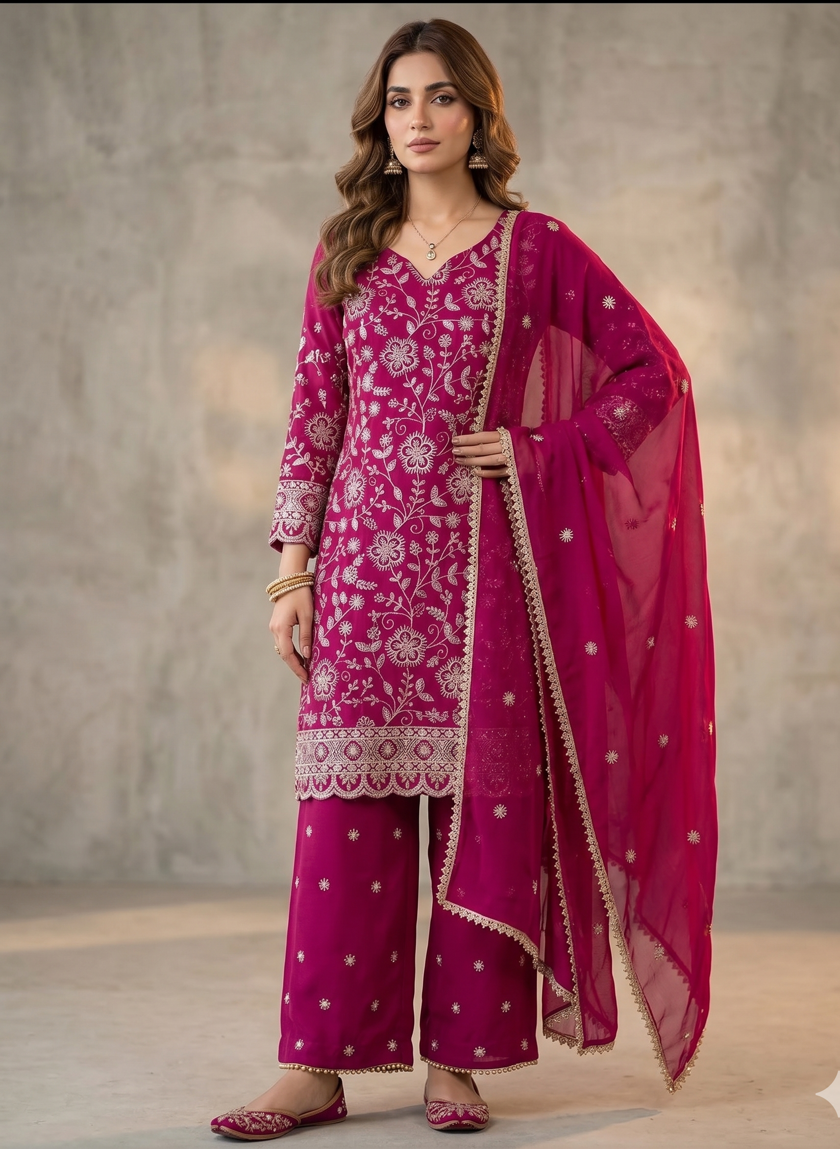 Floral Embroidered Georgette Sharara Set
