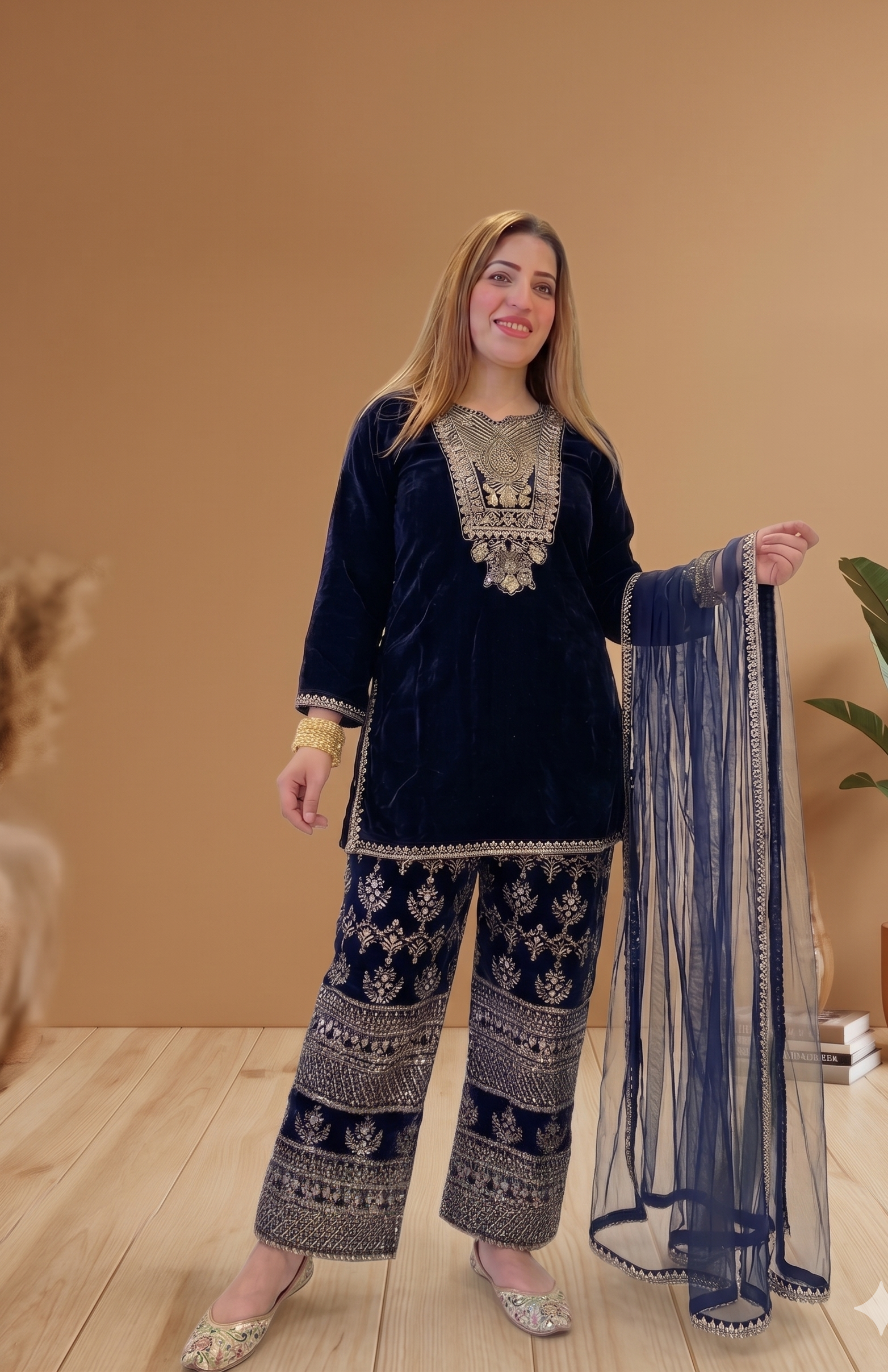 Royal Midnight Embroidered Velvet Suit
