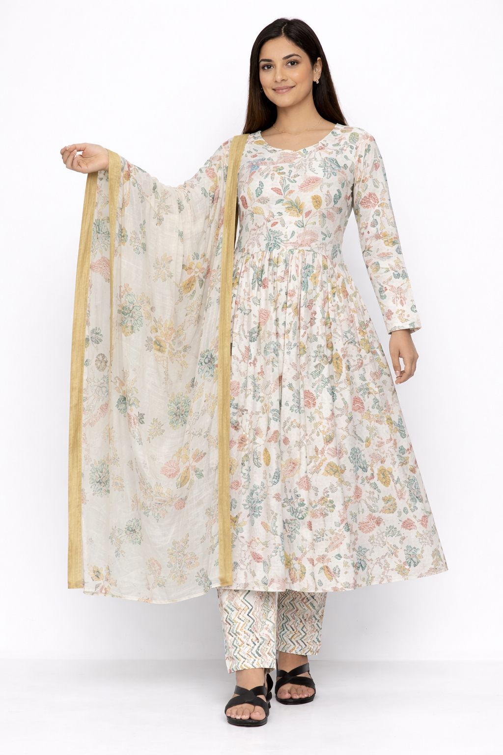Women’s Cotton Printed Kurta Pant Dupatta Set